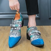 baratos Semi-formal-Sapatos oxford masculinos com salto alto e fivela psicodélica e biqueira de camurça – calçados formais estilo retrô para festas e eventos especiais