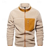 cheap Fleece &amp; 3 in 1 Jackets-Men&#039;s Hiking Jacket Hiking Fleece Jacket Winter Outdoor Patchwork Thermal Warm Fleece Lining Fleece Jackets Full Zip Climbing Camping / Hiking / Caving Traveling Cream Khaki