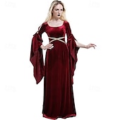 abordables Robe-Médiéval Renaissance Robe de cocktail Robe de Bal Manche cloche Étranger Elfe Femmes Celtique Fantaisie Royal Halloween Carnaval Mascarade LARP Foire de la Renaissance Festival Adulte Robe