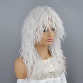Недорогие Парик из искусственных волос без шапочки-основы-Длинный кудрявый парик с челкой для женщин - универсальный белый стиль для аниме-косплея &amp;костюмы на хэллоуин