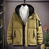 preiswerte Daunenjacken &amp; Parkas für Herren-Herren Outdoorjacke Wintermantel puffer jacket Winterjacke Sport &amp; Natur Warm Herbst Winter Solide / einfarbig Mit Kapuze Kurz Schwarz Weiß Khaki Armeegrün Jacken