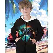 billiga Pojkens 3D Sporter &amp; Spel-Pojkar 3D Grafisk Spel Huvtröja Kappa Ytterkläder Långärmad Vår Höst Mode Streetwear Barn 4-12 år Huva Utomhus Ledigt Dagligen Normal