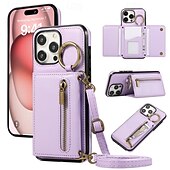 お買い得  iPhone用ケース-電話 ケース 用途 iPhone 16 Pro Max プラス iPhone 15 プロマックスプラス iPhone 14 13 12 11 Pro Max Plus Mini SE バックカバー スタンド付き バンカーリング ジッパ－ レトロ風 TPU PUレザー