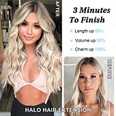 cheap Clip in Extensions-Invisible Wire Hair Extensions  Secret Hair Extensions with Adjustable 4 Clips Soft Transparent Lace Natural Long Wavy Hair Extensions for Women