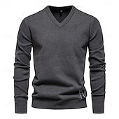 cheap Men&#039;s Pullover Sweater-Mens V-neck Solid Cotton Pullover Sweaters Long Sleeve Casual Social Knitted Sweaters for Men