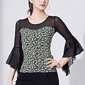 voordelige Latin danskleding-Latijnse dans Top Prints Pure Kleur Gesplitst Dames Prestatie Opleiding 3/4 mouw Hoog Polyester
