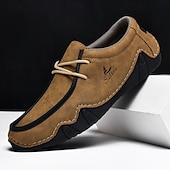 cheap Men&#039;s Slip-ons &amp; Loafers-Men&#039;s Green Casual Faux Leather Loafers with Brown Accents and Hand-Stitched Detailing – Lightweight Slip-On Moccasin Shoes for Outdoor and Everyday Wear