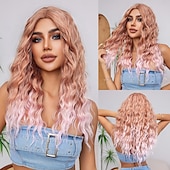 economico Parrucche trendy sintetiche-Parrucche sintetiche Uniformi Costumi di carriera Da principessa Riccio Profondo riccio Parte di mezzo Taglio scalato Con frangia A macchina Parrucca 26 pollici Oro rosa Capelli sintetici Per donna