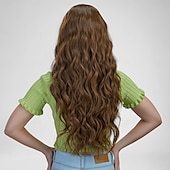 preiswerte Trendige synthetische Perücken-Synthetische Perücken Uniformen Karriere Kostüme Prinzessin Locken Wellen Mittelteil Stufenhaarschnitt Mit Pony Maschinell gefertigt Perücke 26 Zoll Dunkelbraun Synthetische Haare Damen Cosplay Party
