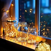 economico Striscie luci a batteria-luci a corda in filo di rame impermeabile da 1 m a 10 m alimentate a batteria per luci decorative per interni ed esterni non conduttive per Natale, Halloween, matrimoni, festival