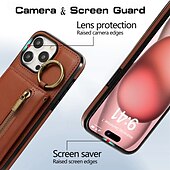 お買い得  iPhone用ケース-電話 ケース 用途 iPhone 16 Pro Max プラス iPhone 15 プロマックスプラス iPhone 14 13 12 11 Pro Max Plus Mini SE バックカバー スタンド付き バンカーリング ジッパ－ レトロ風 TPU PUレザー