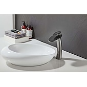 abordables Classiques-Robinet de lavabo de salle de bain cascade avec tuyau d&#039;alimentation, robinet de lavabo monotrou à poignée unique, mitigeur de lavabo à corps incliné commercial