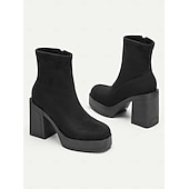 baratos Botas de tornozelo-Mulheres Botas Botas com salto Sapatos de camurça Escritório Trabalho Diário Botas Botas Tornozelo Ziper Salto Robusto Ponta Redonda Moda Camurça Mocassim Preto