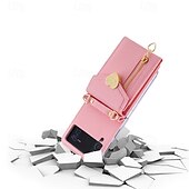 Недорогие Чехлы для Samsung-телефон Кейс для Назначение Z-флип 6 Z Flip 5 Z Flip 4 Z Flip 3 Кейс на заднюю панель со стендом Молния с ремешком Ретро ТПУ Кожа PU