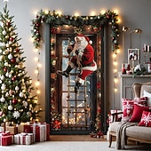 abordables Couvre-portes de Noël-bannière de noël décorations de porte de Noël, couvertures de porte, échelle de Père Noël, tapisserie de porte, , décoration, toile de fond, bannière de porte pour porte d&#039;entrée