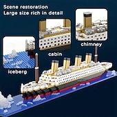 cheap Building Toys-Titanic Mini Building Blocks - DIY Assembled Boat Model with Difficult Building Blocks, Cruise Ornaments, Educational Handmade Model Toy for Easter, Christmas, Halloween Gift