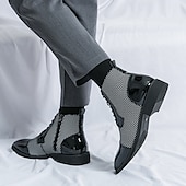 levne Šaty-pánské lakované kotníkové boty z umělé kůže a šněrovací - stylové společenské boty na večírky a akce