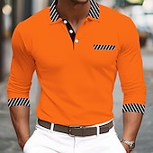 cheap Men&#039;s Classic Polo-Men&#039;s Golf Shirt Pique Polo Shirt Business Casual Turndown Long Sleeve Fashion Basic Solid Color Color Block Patchwork Button Spring &amp;  Fall Regular Fit Black White Burgundy Navy Blue Orange Golf