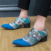 baratos Semi-formal-Sapatos oxford masculinos com salto alto e fivela psicodélica e biqueira de camurça – calçados formais estilo retrô para festas e eventos especiais