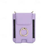cheap Samsung Cases-Phone Case For Samsung Galaxy Z Flip 7 Z Flip 6 Z Flip 5 Z Flip 4 Z Flip 3 Back Cover Ring Holder with Lanyard with Wrist Strap Retro TPU PU Leather
