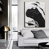 economico Quadri astratti-dipinto a mano bianco nero con texture pittura oversize 3d fatto a mano arte murale geometrica astratta grande dipinto minimalista bianco nero con texture per soggiorno camera da letto decorazione