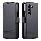 baratos Capa Samsung-telefone Capinha Para Dobra Z 7 Dobra Z 6 Z Fold 5 Z Fold 4 Z Fold 3 Capa traseira Com Suporte Magnética Slot para cartão Retro Couro PU