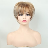 baratos peruca mais velha-peruca curta loira pixie para mulheres peruca sintética natural em camadas com franja peruca cosplay de substituição resistente ao calor