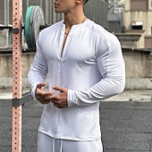 Недорогие Футболки и майки для бега-Муж. Спортивная рубашка Фитнес-рубашка Сжатая рубашка сжатия Полный почтовый индекс Длинный рукав Верхняя часть Повседневные Одежда для спорта и отдыха Осень Однотонный Сохраняет тепло Мягкий