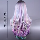 abordables Pelucas de fiesta-Peluca larga y ondulada con rizos, resistente al calor, con gorro de red rosa, cabello sintético natural rizado para cosplay diario, peluca con temática atrevida
