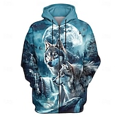 economico felpe 3d da uomo-Per uomo Lupo Felpa con cappuccio Felpe Felpa Felpa con cappuccio Manica lunga Felpa con cappuccio Con cappuccio Di tendenza Stampa 3D Per eventi Viaggi Blu Cerniera Tasche A cordoncino Autunno