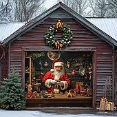 tanie Osłony drzwi garażowych na Boże Narodzenie-Boże Narodzenie na zewnątrz garaż drzwi pokrywa xmas baner święty mikołaj centrum handlowe duże tło świąteczne dekoracja na święta zewnętrzne garaż drzwi dekoracje ścienne domu