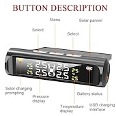abordables Equipamiento y herramientas para el coche-Monitor de presión de neumáticos inalámbrico para automóvil, sistema de monitoreo de presión de neumáticos TPMS para automóvil, pantalla LCD digital con energía solar, alarma de seguridad para