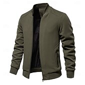 abordables chaqueta deportiva-Hombre Chaqueta tipo gofre Chaqueta casual Casual Diario Sexy Primavera &amp; Otoño Color sólido/liso Casual Cuello Mao Regular Albaricoque Negro Verde Claro Caqui Verde Ejército Chaquetas