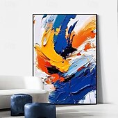 cheap Abstract Paintings-100% handmade White Blue Yellow Textured Painting Oversized handmade Abstract Geometric Textured oil painting Wall Art Large Minimalist Textured Painting for Living Room Wall Decor Abstract Art