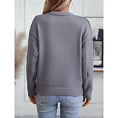 economico Colori solidi-Per donna Felpa Giornaliero Da ufficio Essenziale Tinta unica Cavi Girocollo Testurizzato Manica lunga Top regolari Maglia Fine settimana Nero Beige Autunno Inverno