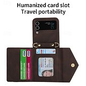 お買い得  サムスン用ケース-電話 ケース 用途 Zフリップ6 Z Flip 5 Z Flip 4 Z Flip 3 バックカバー スタンド付き ジッパ－ ストラップ付き レトロ風 TPU PUレザー