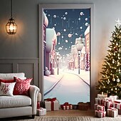 economico Copriporte natalizi-decorazioni natalizie per porte copriporta arazzo per porte castello di Babbo Natale tenda per porte decorazione sfondo striscione per porta d&#039;ingresso fattoria decorazioni per feste forniture per