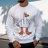 economico Felpe grafiche da uomo-Per uomo Divertente Anatra Pullover Felpa Manica lunga Felpe Girocollo Classico Casual / quotidiano Primavera Autunno Nero Bianco Abbigliamento progettista Stampa grafica Normale S M L XL 2XL