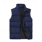 economico Gilet-Per uomo Gilet imbottito Quotidiano Casual Autunno &amp; Inverno Tasca con cerniera Poliestere Confortevole Semplice Cerniera Collo alla coreana Vestibilità regolare Nero Borgogna Cachi Blu scuro Gilet