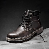 cheap Work Boots-Men&#039;s Brown Leather Work Boots, Durable Lace-Up Ankle Boots with Rugged Sole, Perfect for Outdoor Activities, Construction, and Casual Wear