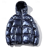 billiga Herrdunjackor och -parkas-Herr Vinterkappa Pufferjacka Vadderad jacka Ficka Polyester Dagliga kläder Datum Semester Normal Mode Ledigt Bekväm Håller värmen Höst vinter Enfärgad / vanlig färg Silver Svart Marinblå Guld