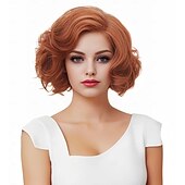 economico Parrucche storiche-Parrucca corta ondulata per donne capelli ricci parrucca sintetica naturale con divisione centrale parrucca piena adatta per cosplay carnevale uso quotidiano parrucche di Halloween