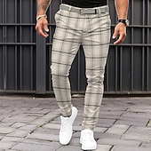 billiga Smal-Herr Rutig Kostymbyxor Medium Midja Business Casual Formell Vardag Ficka Sommar Vår Höst Beige