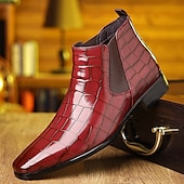 baratos Botas do Chelsea-Botas chelsea masculinas pretas com padrão de crocodilo em couro sintético - elegantes botas de cano curto sem cadarço para uso formal e profissional