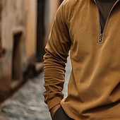 billiga grundläggande t-shirts-Herr T-tröja Långärmad tröja Långärmad Hög krage Vår &amp; Höst Många årstider Lappverk Dagligen Ledigt Gatustil Dragkedja Utomhus Gata Casual Mörkgrå Svart Rubinrött Topp t-shirt för män