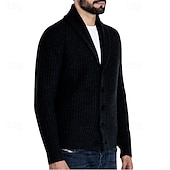 preiswerte Herren Strickjacke-Herren Strickjacke Strickpullover Gerippt Stricken Standard Knopf hoch Feste Farbe Kargen Modisch Klassisch Freizeitskleidung Verabredung Bekleidung Herbst Winter Schwarz Weiß S M L