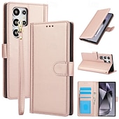 Недорогие Чехлы для Samsung-телефон Кейс для Назначение SSamsung Galaxy S24 S23 S22 S21 Ultra Plus А55 А35 А25 А15 5Г S20 FE S25 Ультра Кошелек для карт Полная защита тела с ремешком на запястье Откидная подножка Ретро