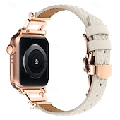 billiga Apple Watch-band-Läderband Kompatibel med Apple Watch klockband 38mm 40mm 41mm 42mm 44mm 45mm 49mm Elastisk Bling Diamond Fjärilsspänne Äkta Läder Strass Ersättningsurband för iwatch Ultra 2 Series 9 8 7 SE 6 5 4 3 2