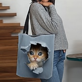 billiga Hand- och toteväskor-tygpåse med söt kattungetryck för kvinnor - hållbar shoppingväska i canvas med 3d-kattdesign för kattälskare och dagligt bruk
