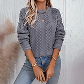 economico Colori solidi-Per donna Felpa Giornaliero Da ufficio Essenziale Tinta unica Cavi Girocollo Testurizzato Manica lunga Top regolari Maglia Fine settimana Nero Beige Autunno Inverno